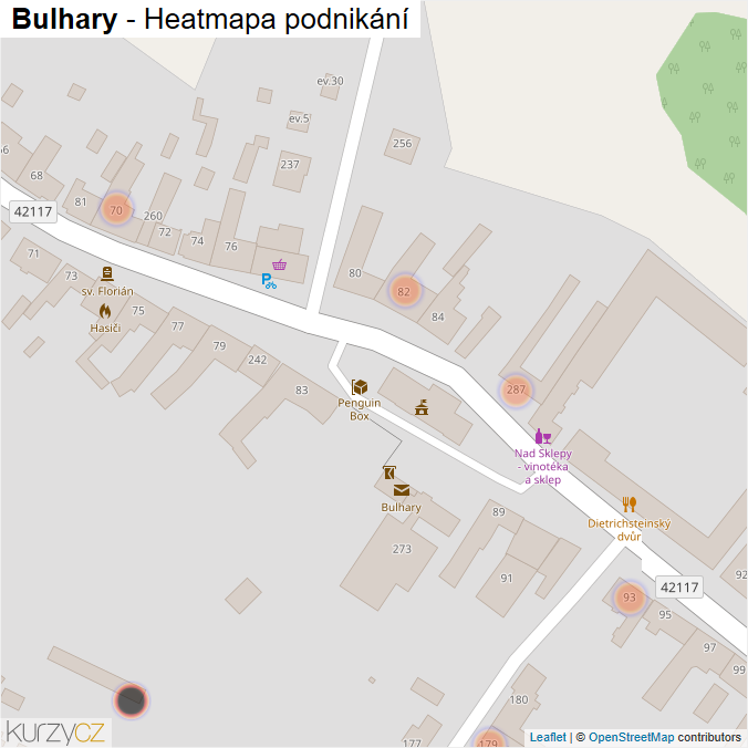 Mapa Bulhary - Firmy v obci.