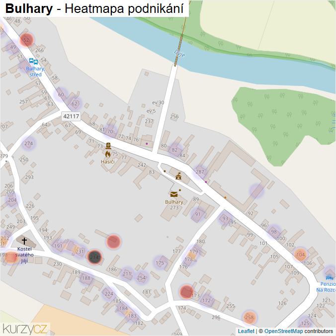 Mapa Bulhary - Firmy v části obce.