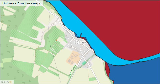 Bulhary - záplavové mapy stoleté vody