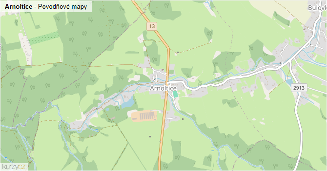 Arnoltice - záplavové mapy stoleté vody