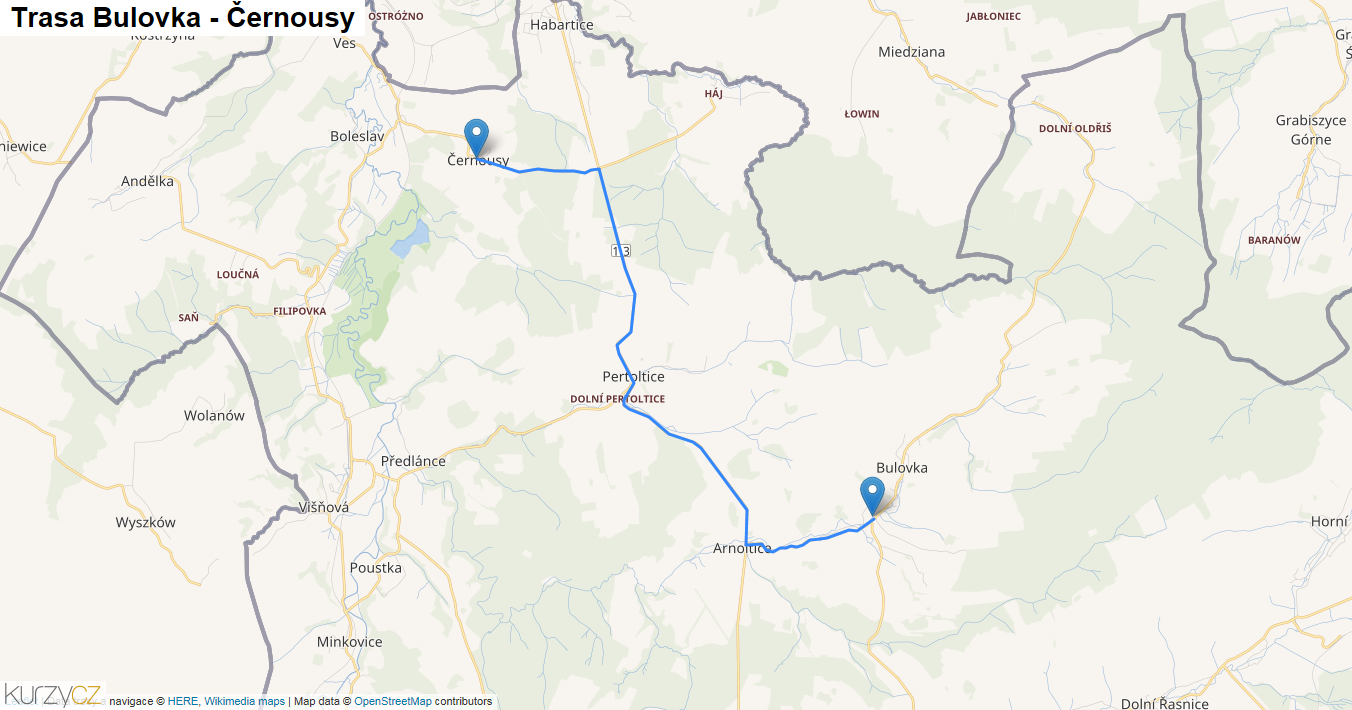 Bulovka-Černousy, mapa trasy