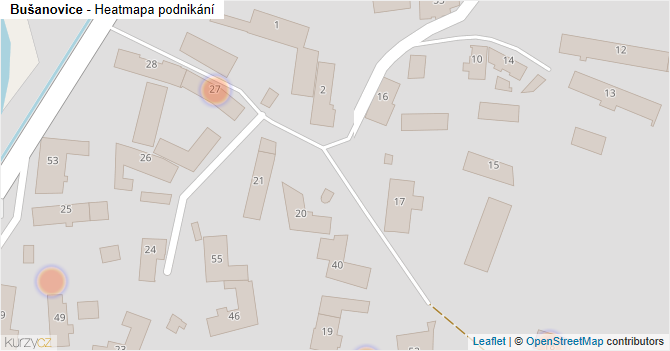 Bušanovice - mapa podnikání