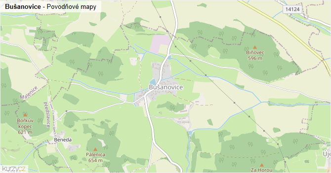 Bušanovice - záplavové mapy stoleté vody
