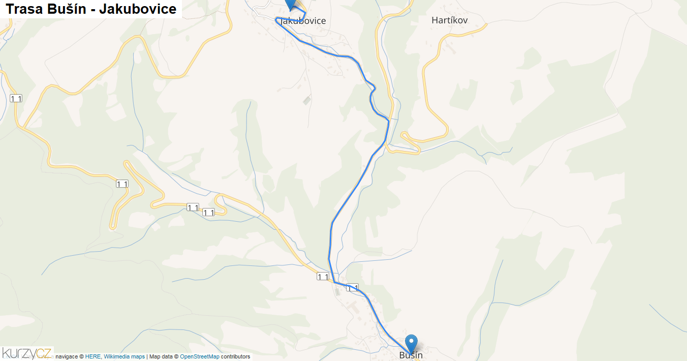 Bušín-Jakubovice, mapa trasy