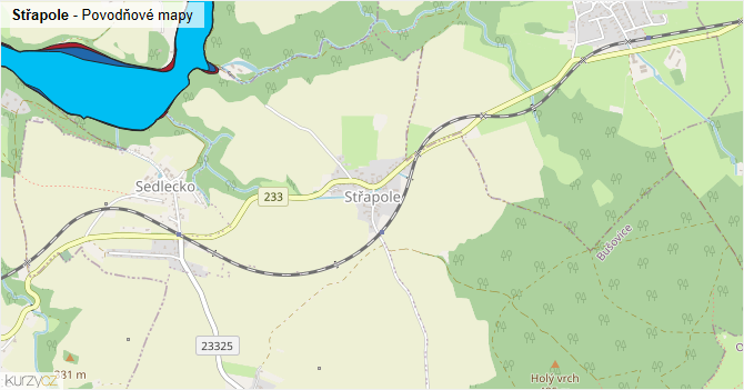 Střapole - záplavové mapy stoleté vody