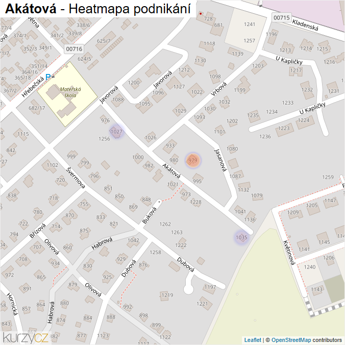 Mapa Akátová - Firmy v ulici.