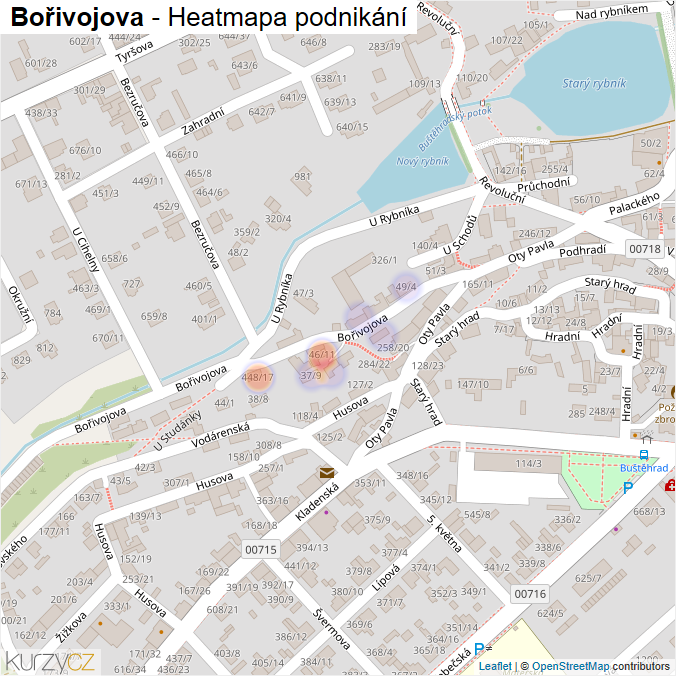 Mapa Bořivojova - Firmy v ulici.