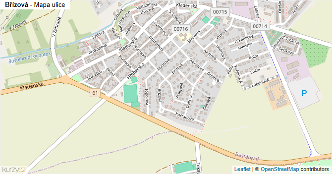 Břízová - mapa ulice