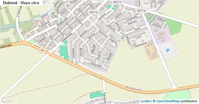 Dubová - mapa ulice