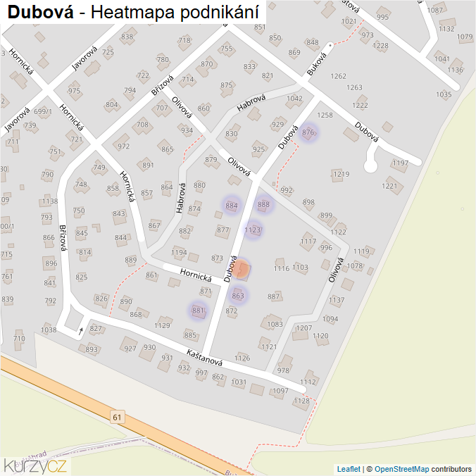 Mapa Dubová - Firmy v ulici.