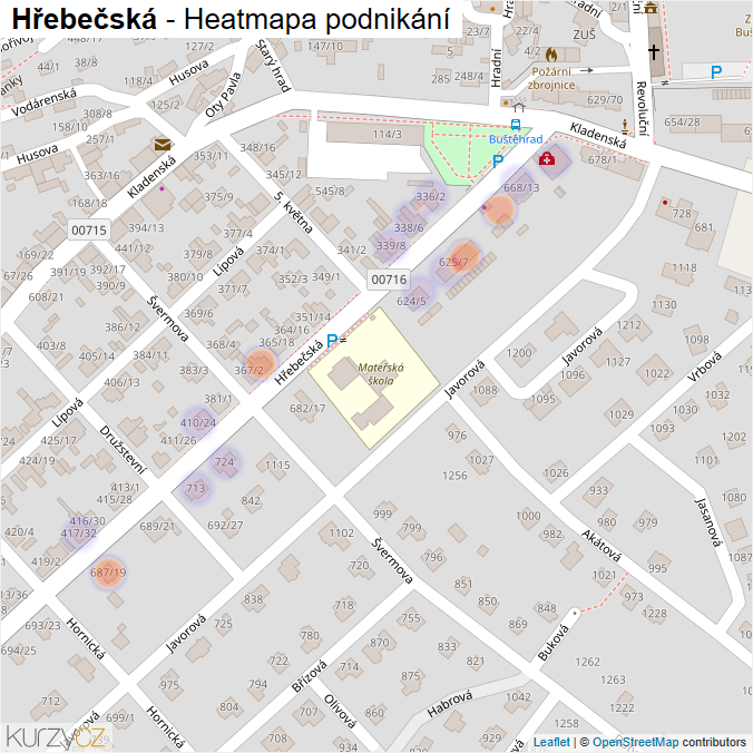 Mapa Hřebečská - Firmy v ulici.