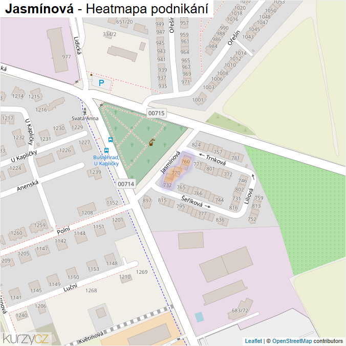 Mapa Jasmínová - Firmy v ulici.