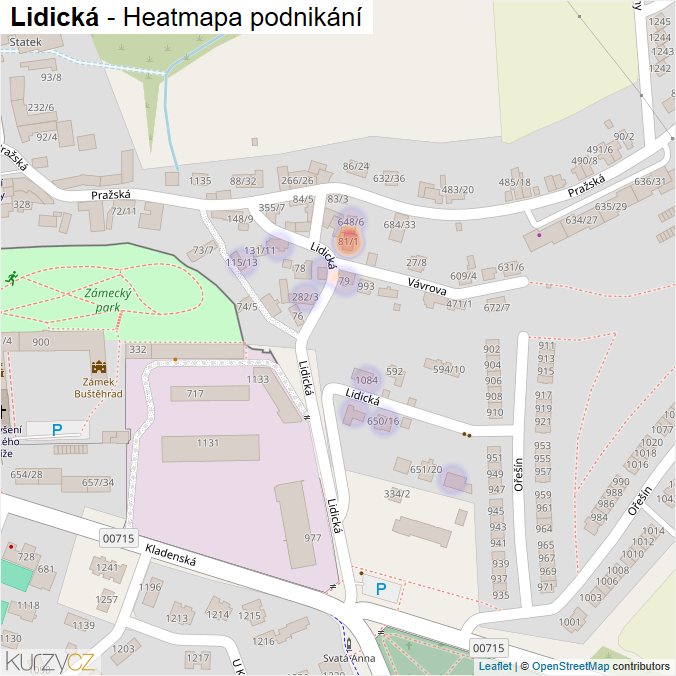 Mapa Lidická - Firmy v ulici.