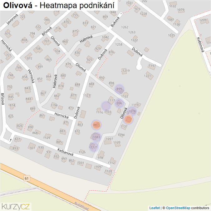 Mapa Olivová - Firmy v ulici.