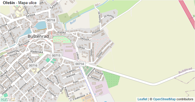 Ořešín - mapa ulice