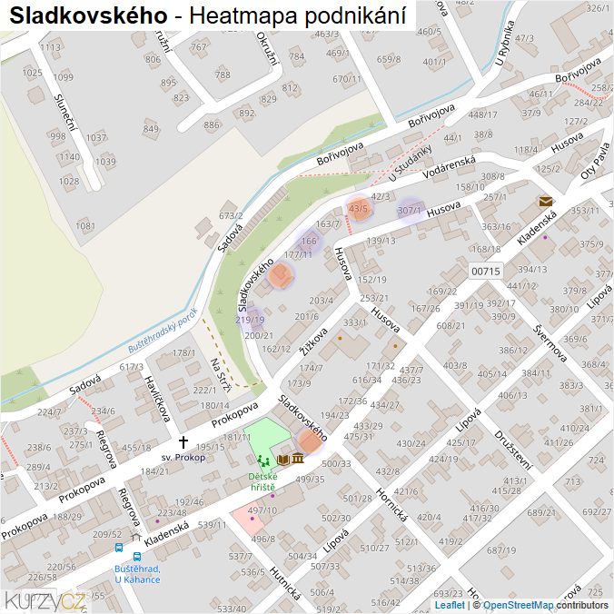 Mapa Sladkovského - Firmy v ulici.