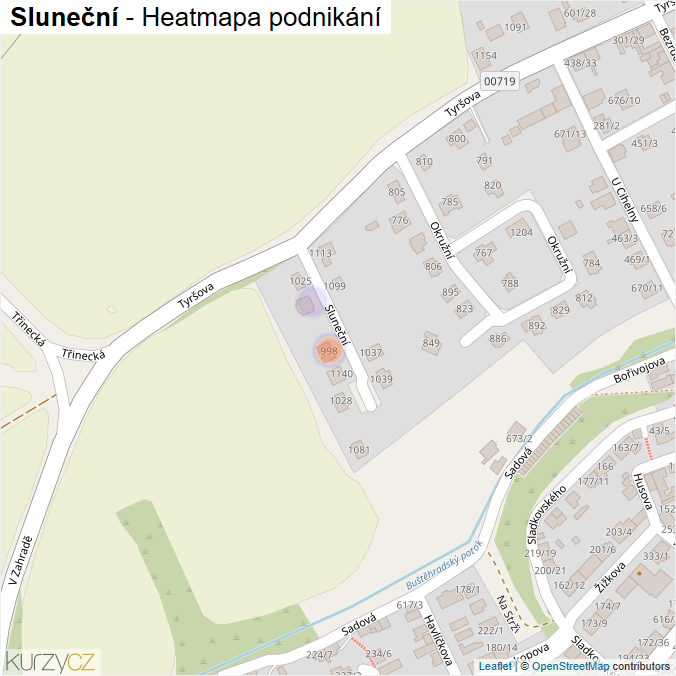 Mapa Sluneční - Firmy v ulici.
