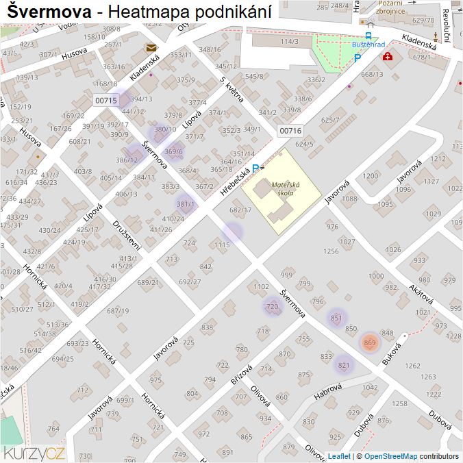 Mapa Švermova - Firmy v ulici.