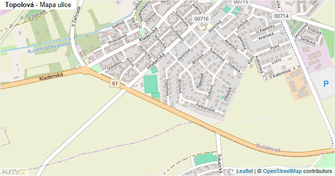 Topolová - mapa ulice