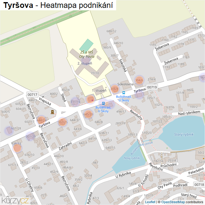 Mapa Tyršova - Firmy v ulici.