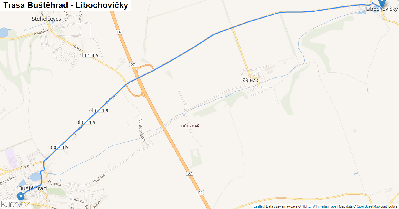 Buštěhrad-Libochovičky, mapa trasy