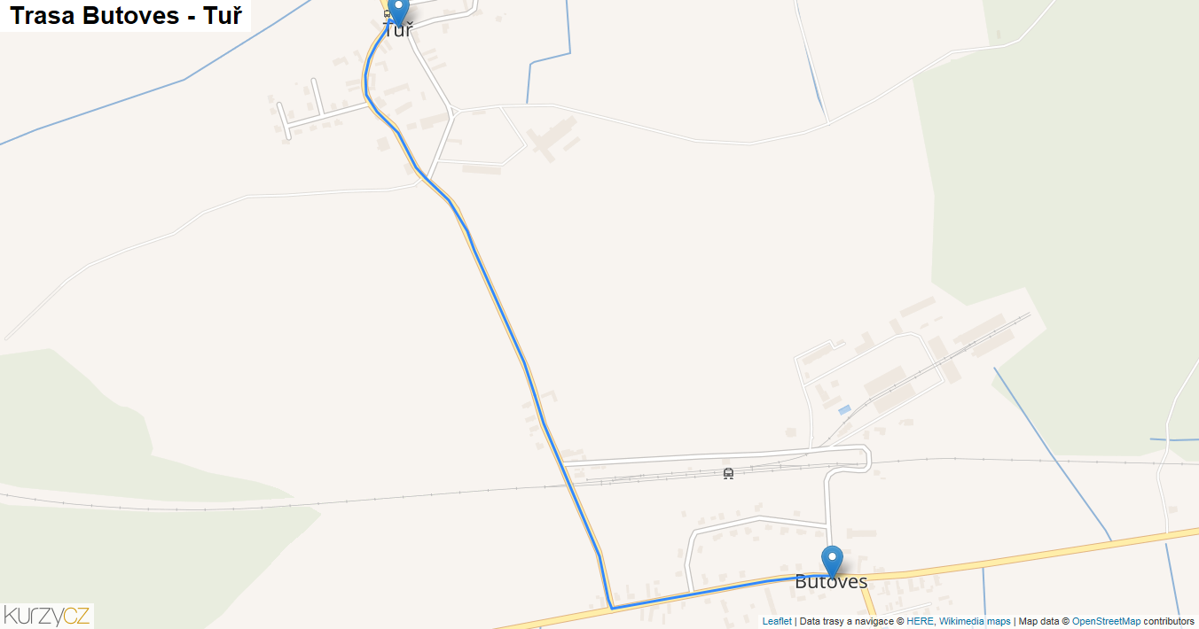 Butoves-Tuř, mapa trasy