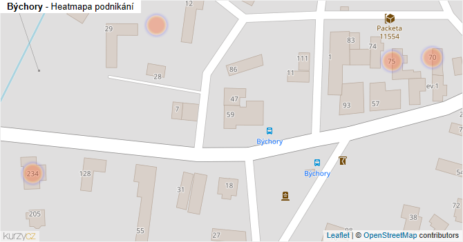 Býchory - mapa podnikání