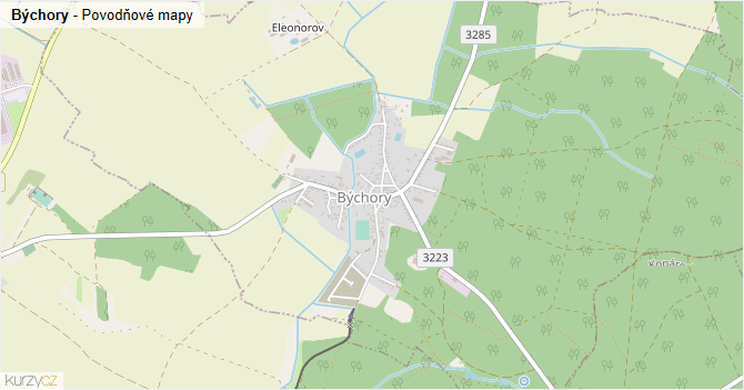 Býchory - záplavové mapy stoleté vody