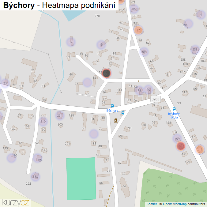 Mapa Býchory - Firmy v části obce.