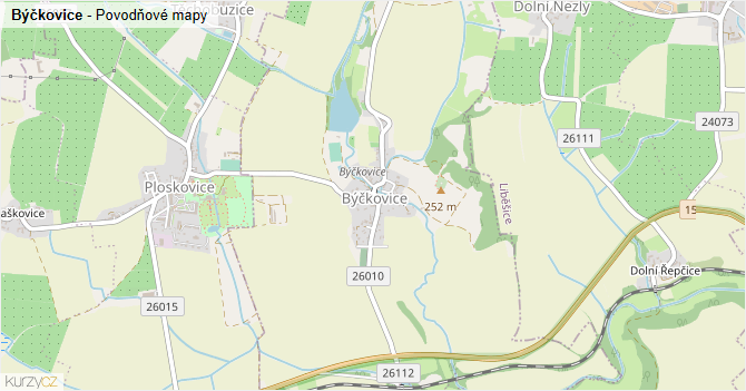 Býčkovice - záplavové mapy stoleté vody