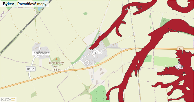 Býkev - záplavové mapy stoleté vody