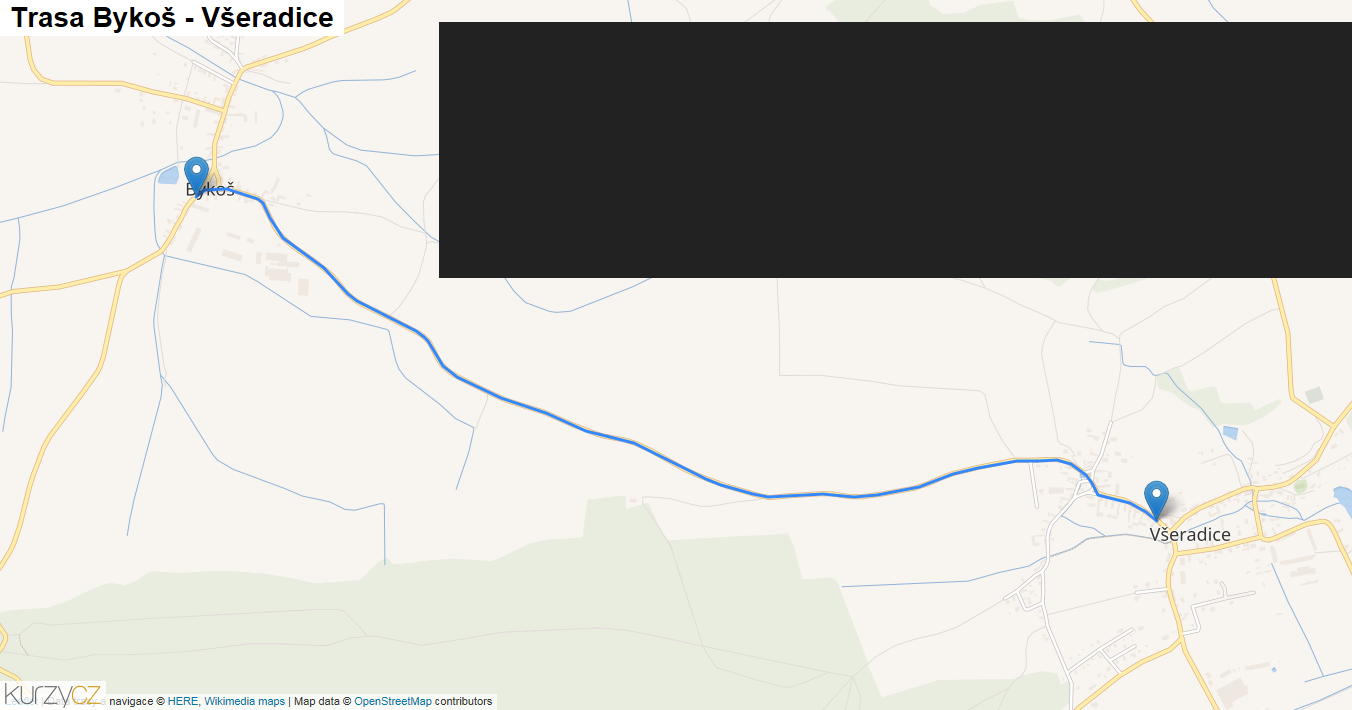 Bykoš-Všeradice, mapa trasy