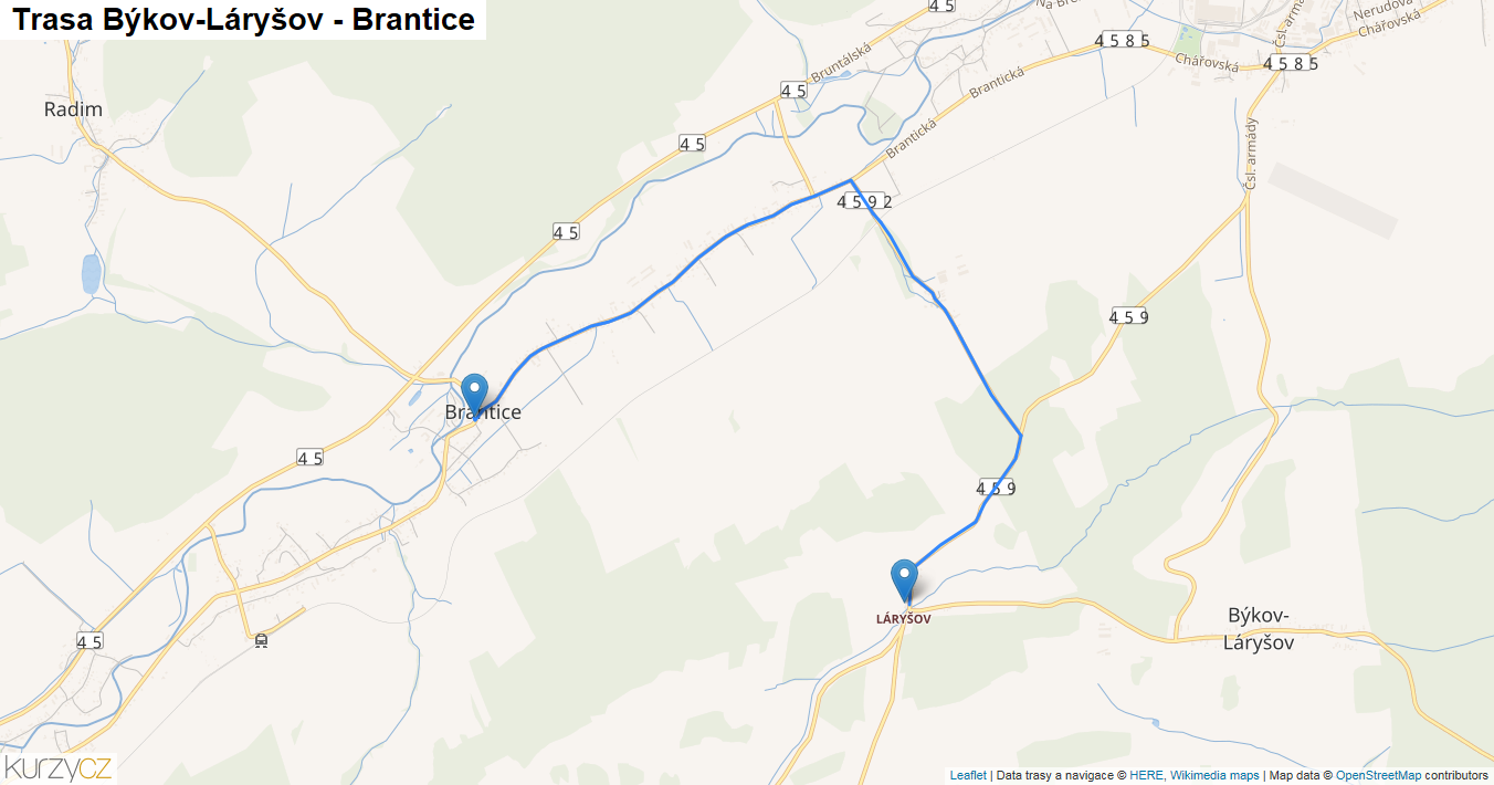 Býkov-Láryšov-Brantice, mapa trasy