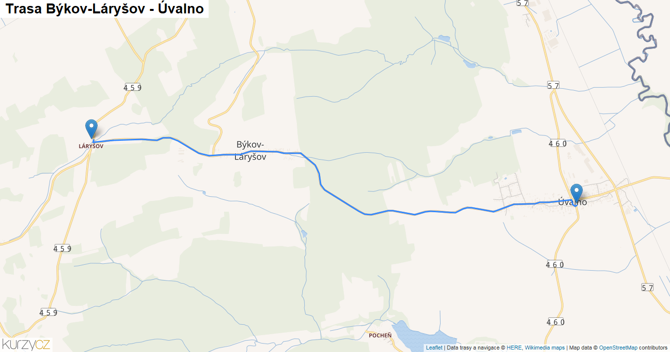 Býkov-Láryšov-Úvalno, mapa trasy