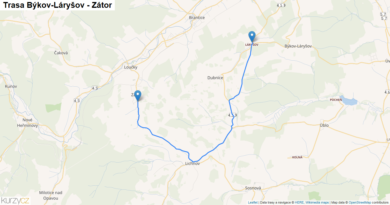 Býkov-Láryšov-Zátor, mapa trasy