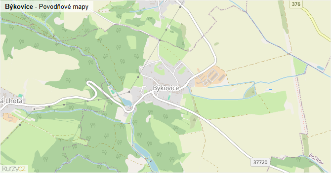 Býkovice - záplavové mapy stoleté vody