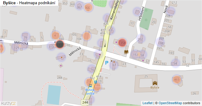 Byšice - mapa podnikání