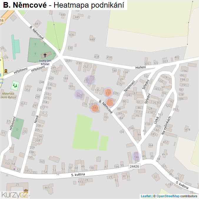 Mapa B. Němcové - Firmy v ulici.