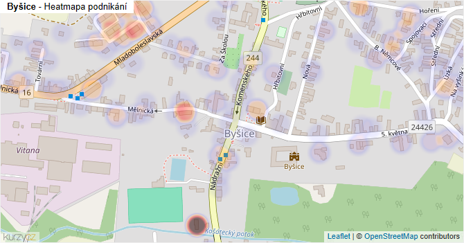 Byšice - mapa podnikání