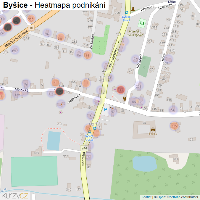 Mapa Byšice - Firmy v části obce.