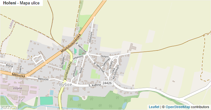 Hoření - mapa ulice