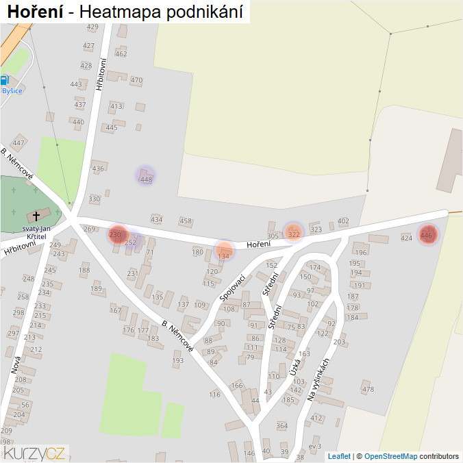 Mapa Hoření - Firmy v ulici.