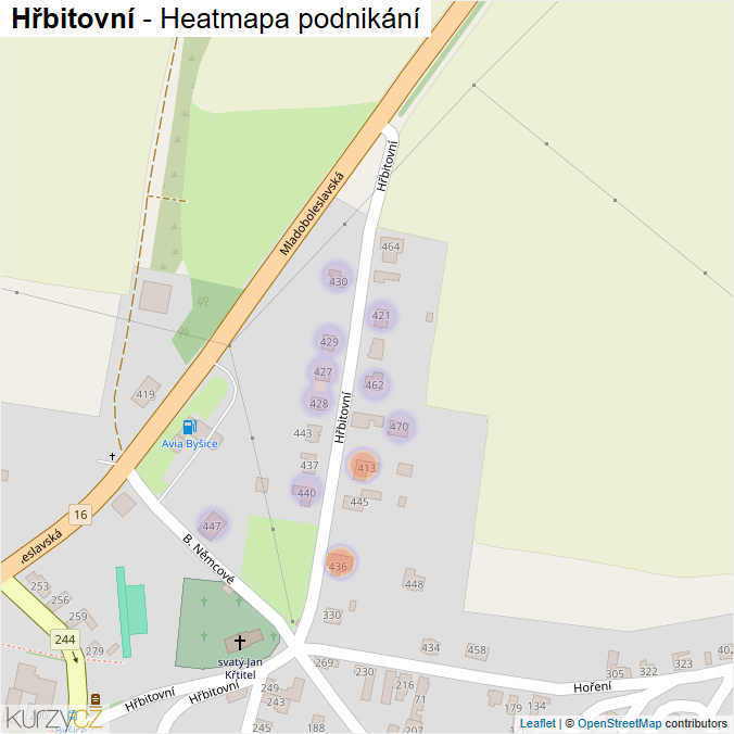 Mapa Hřbitovní - Firmy v ulici.
