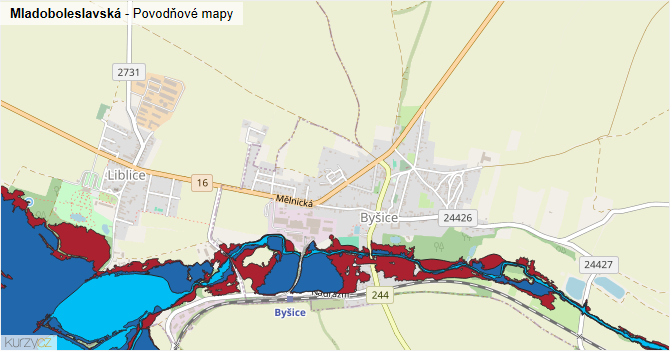 Mladoboleslavská - záplavové mapy stoleté vody
