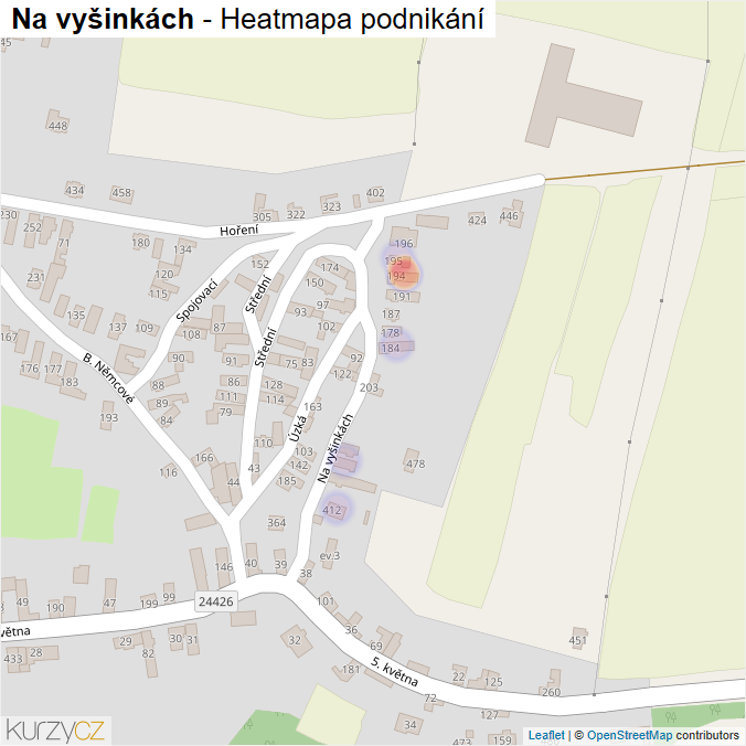 Mapa Na vyšinkách - Firmy v ulici.