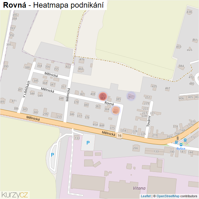 Mapa Rovná - Firmy v ulici.