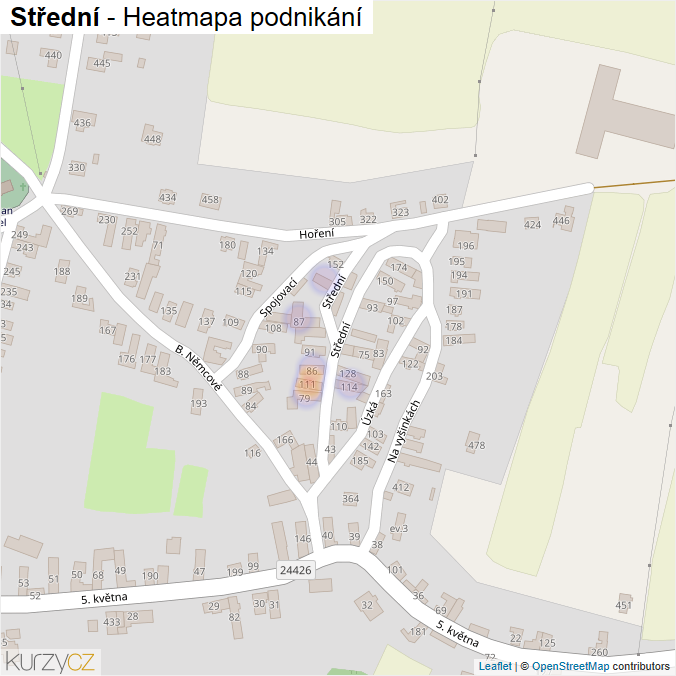 Mapa Střední - Firmy v ulici.