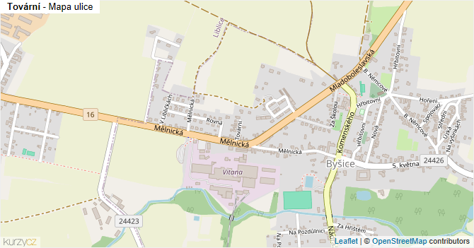 Tovární - mapa ulice