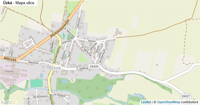 Úzká - mapa ulice