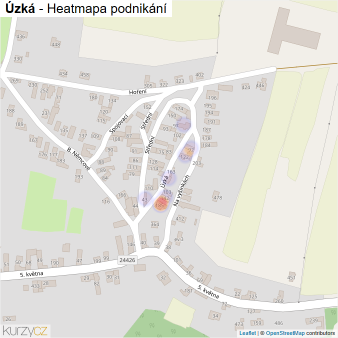 Mapa Úzká - Firmy v ulici.